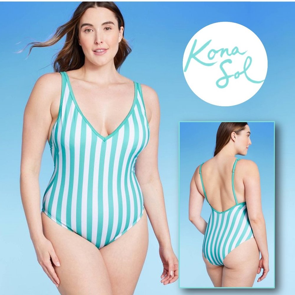 KONA SOL™ Turquoise V-Neck High Leg One Piece Swimsuit  🐬  NEW!!!